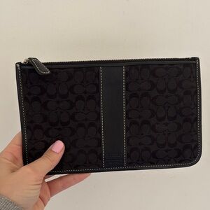 Coach Black Signature Zip Pouch with Vertical Leather Strip